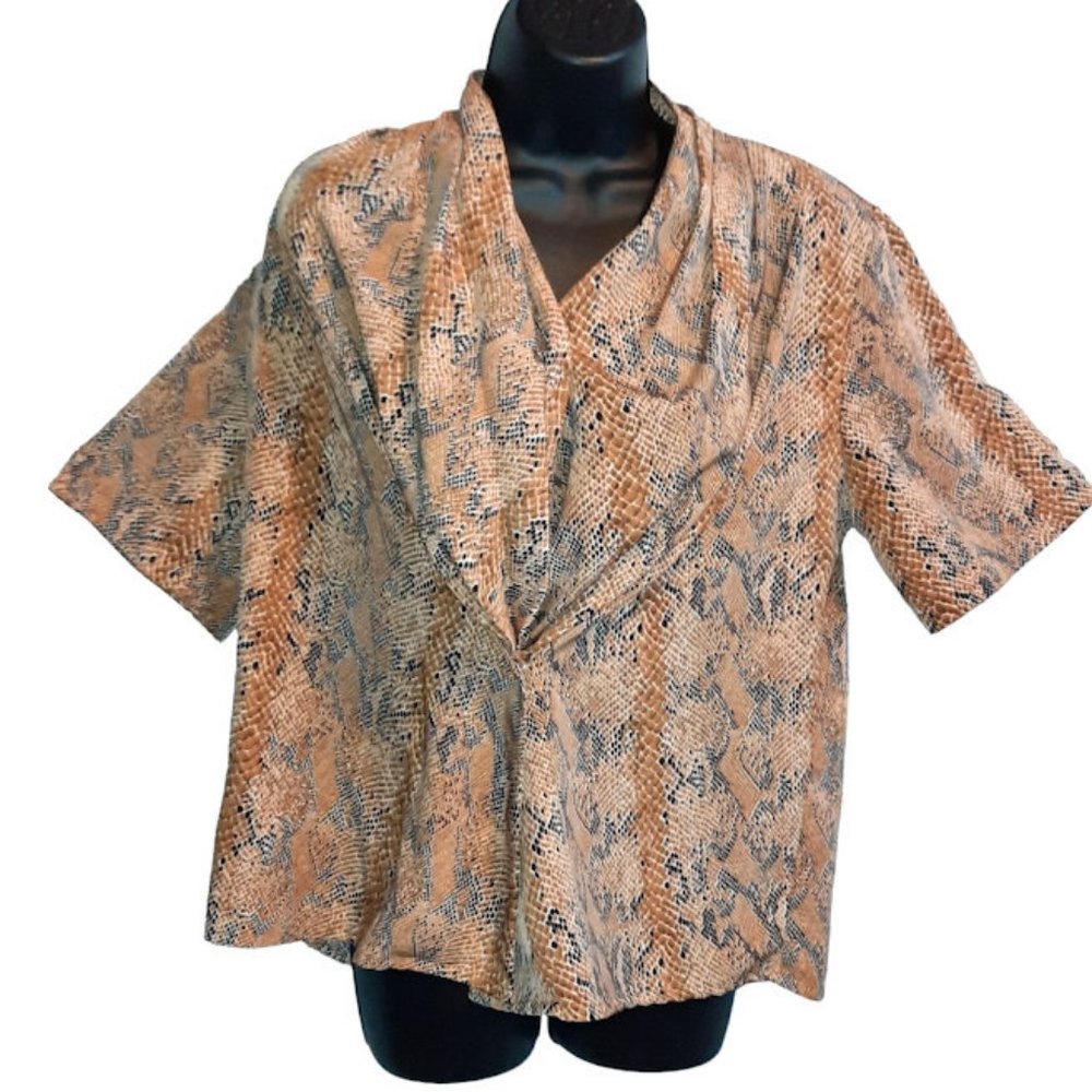 Bora Bora Women Large Tan Snake Print Blouse Top